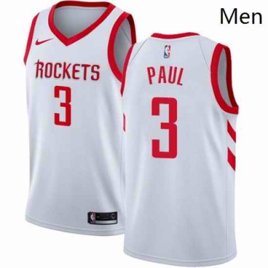 Mens Nike Houston Rockets 3 Chris Paul Authentic White Home NBA Jersey Association Edition